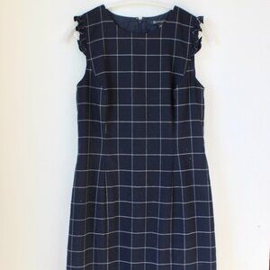 Brooks Brothers Women Navy And White Plaid Ruffle Sleeveless